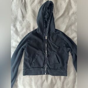Brandy Melville Cropped Black Zip Up Hoodie